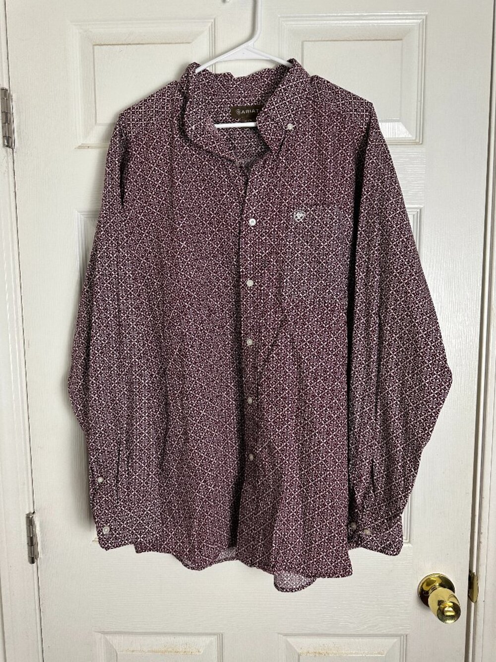 ARIAT Western Cowoy Maroon Print Button Down Long Sleeve Shirt Men Size XL
